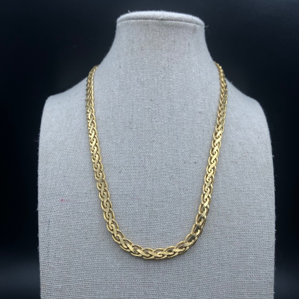 Vintage Braided Chain Necklace Gold Tone Chunky Layering 17in